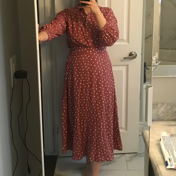 NWT ZARA polka dot Midi Dress - sz S pink cream - Picture 3 of 4